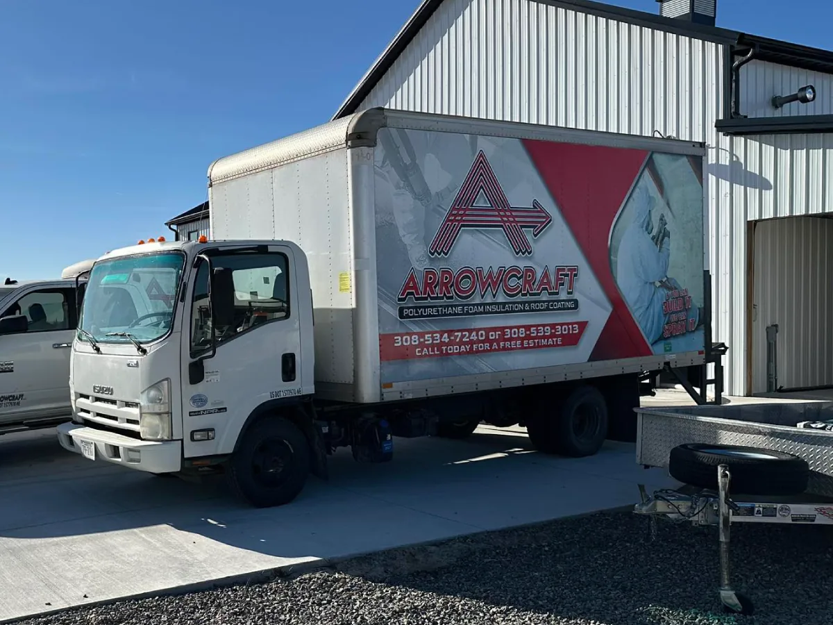 ArrowCraft branded work truck ready for spray foam and roof coating jobs